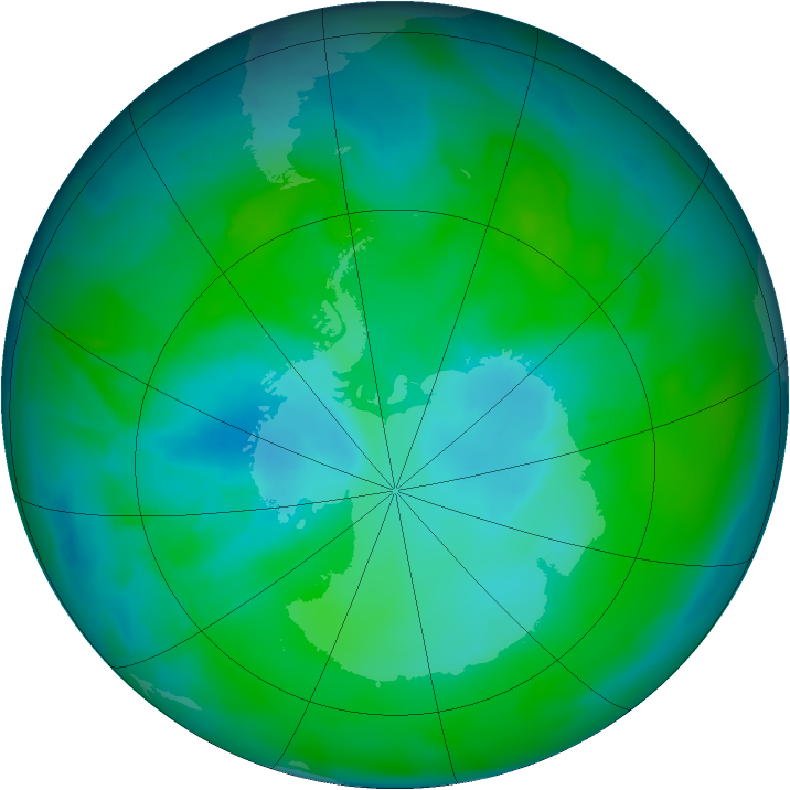 Antarctic ozone map for 11 January 2013